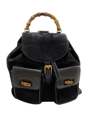 Gucci Vintage black suede Bamboo backpack