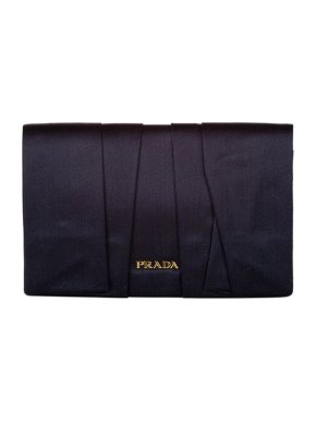 Prada Black pleated satin clutch bag