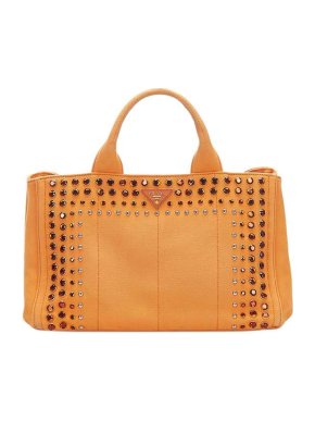 Prada Orange canvas Canapa studded tote bag