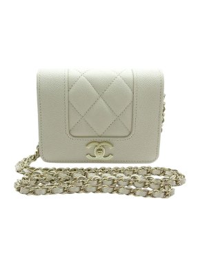 Chanel Ivory caviar leather CC wallet on chain