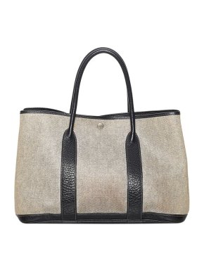Hermes Natural canvas & black leather Garden Party PM tote bag