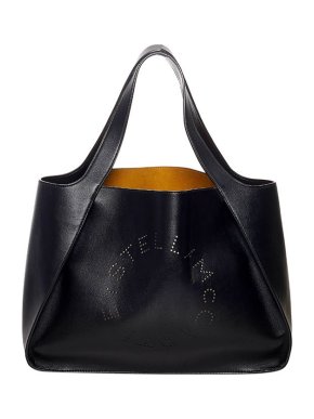 Stella McCartney Black faux leather perforated logo tote bag