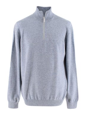Saks Fifth Avenue Grey-Blue Cashmere Half-Zip Knit Jumper