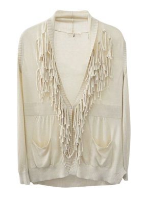 Rebecca Taylor Cream fine knit fringed cardigan