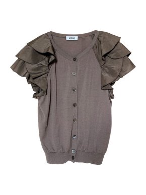 Moschino Taupe fine knit ruffle sleeve cardigan