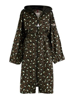 Moncler Khaki leopard print nylon rain jacket
