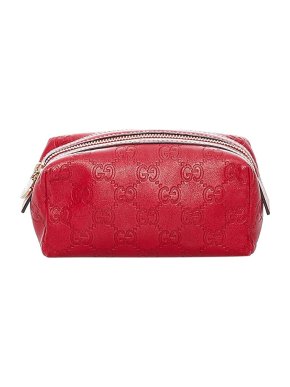 Red Guccissima leather cosmetics pouch
