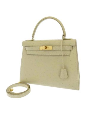 Hermes Pale green Ostrich Kelly 28 bag GHW