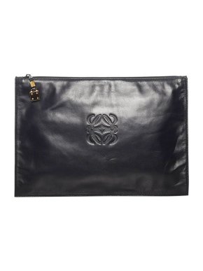 Loewe Black leather Anagram embossed clutch bag