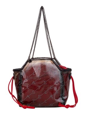 Stella McCartney Burgundy faux-leather & smoke PVC logo Falabella tote bag