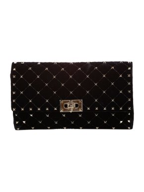 Valentino Garavani Black velvet Rockstud Spike wallet on chain