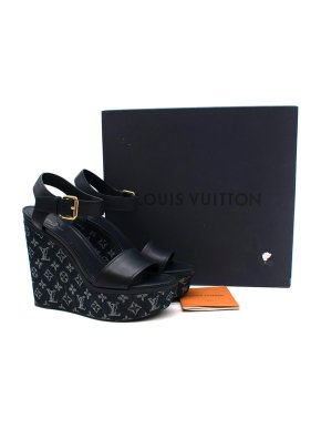 Louis Vuitton Denim & Leather Monogram Wedges
