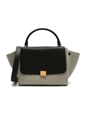 Celine Grey wool-felt & black leather Trapeze bag