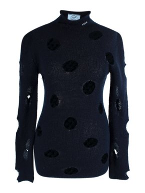 Prada Navy cashmere open knit polo neck