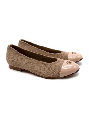 Chanel Beige Fabric Patent Cap-Toe Ballerinas