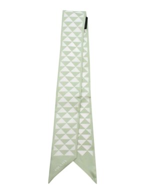 Prada Mint green & white triangle print silk twilly scarf