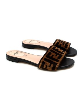Fendi FF Black Jacquard Velvet Slides