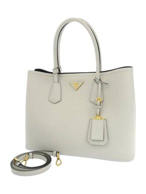 Prada White Saffiano leather Double tote bag