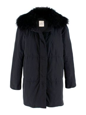 Moncler Black Down Coat with Fur Collar