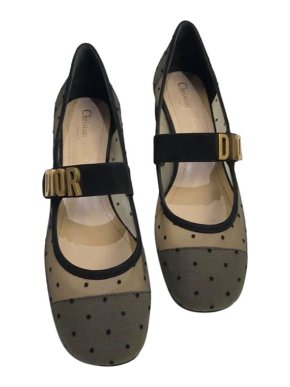 Dior Black swiss dot tulle block heeled pumos