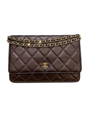 Chanel Dark purple leather quilted CC wallet on chain