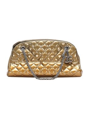 Chanel Vintage gold patent leather quilted Mademoiselle bag