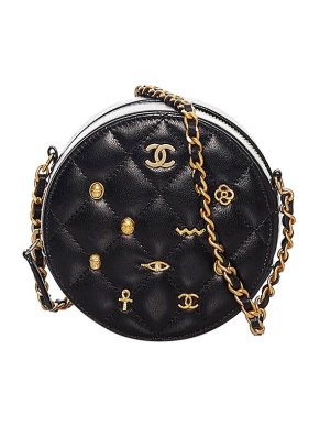 Chanel Paris Egypt black leather charms Round as Earth bag