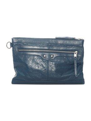 Balenciaga Blue cracleque leather Motocross Clip L clutch bag