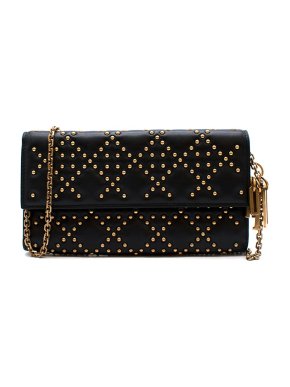 Dior Black leather Cannage studded wallet on chain