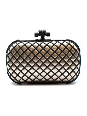 Bottega Veneta Silver & black lattice leather Olimpia Knot box clutch bag