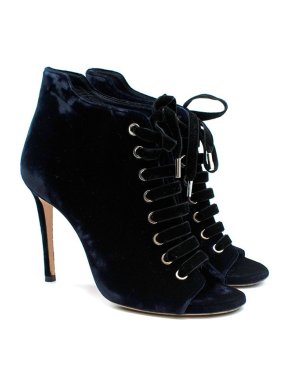 Jimmy Choo Navy velvet lace-up heeled booties