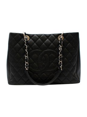 Chanel Black caviar leather quilted Grand Shopping Tote bag