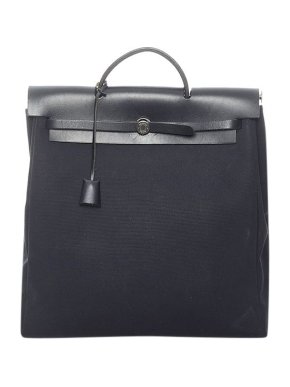 Hermes Black canvas & leather Herbag MM bag