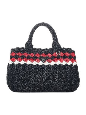 Prada Black, red & white raffia Canapa tote bag