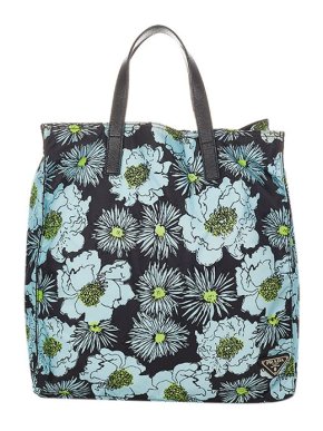Prada Green & blue floral nylon Tessuto tote bag