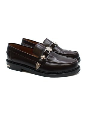 Toga Dark brown leather silver-tone metal buckled loafers