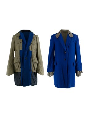 Sacai Reversible Blue and Green Solid Shrivel Coat
