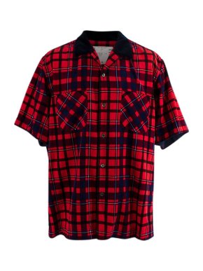 Sacai Flannel Short Sleeve Plaid Shirt with Contrast Collar