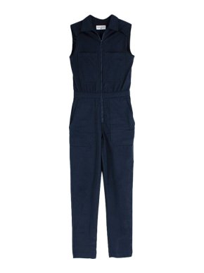 Rivet Utility Navy cotton twill sleeveless jumpsuit
