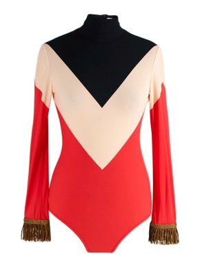 Burberry Tricolour spandex fringed cuff bodysuit