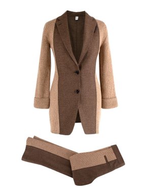 Burberry Brown Herringbone & Stretch Knit Blazer & Trousers