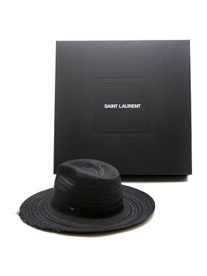 Saint Laurent Black distressed raffia Waikiki wide brim hat