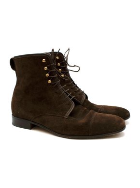 Salvatore Ferragamo Brown Suede Lace-Up Ankle Boots