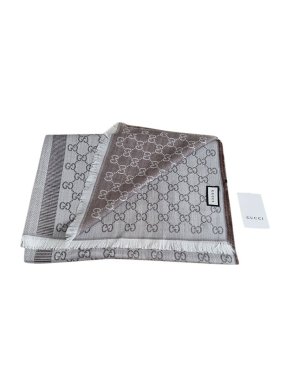 Gucci Taupe GG monogram wool-silk scarf