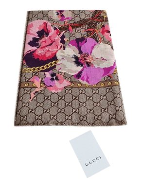Gucci GG monogram floral Oshibana wool scarf