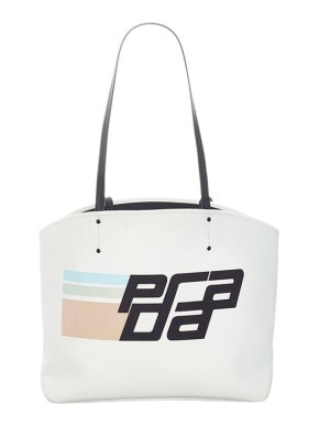 Prada White Canapa Racing canvas logo tote bag