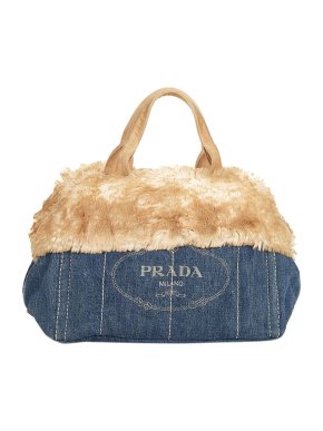 Prada Denim & faux-fur Canapa Logo tote bag