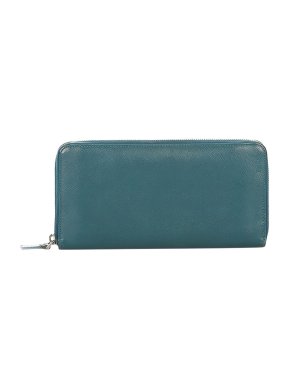 Prada Teal Saffiano leather long wallet