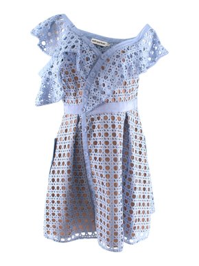 Self Portrait Powder blue basketweave lace off-shoulder dress