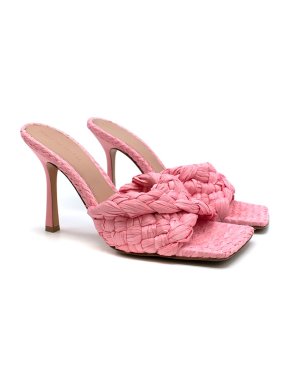 Bottega Veneta Blossom pink raffia Stretch heeled mules